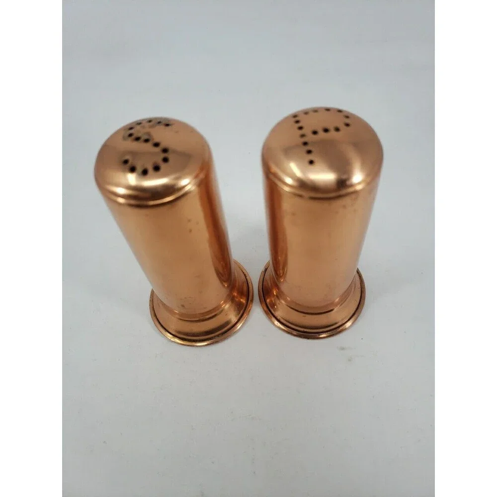 Copper Salt & Pepper Shakers Vintage Made In Portugal Cork Stoppers